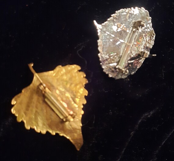 Real Leaf Brooches Gold and Silver Set of 2 - image 2