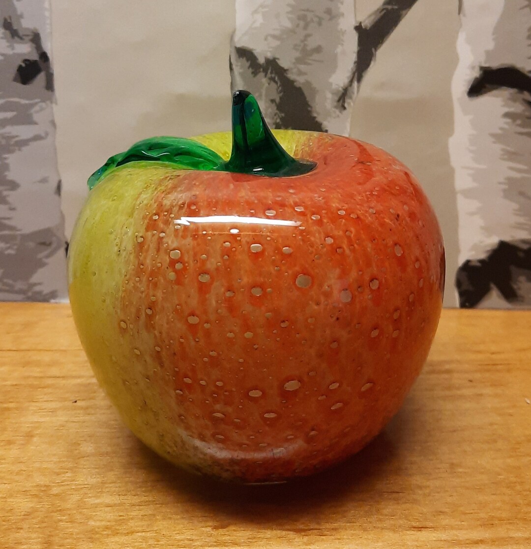 Vintage Hand Blown Art Glass Apple Green/red - Etsy