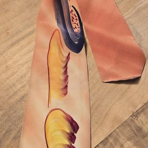 Vintage 1940s-50s Men's Wide Necktie Salmon Yellow Bold Graphic Scroll/Leaf Samuelson's Dry Goods Eau Claire WI Father's Day Artistic