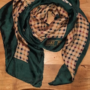 Daks Of London Silk Scarf Headscarf 31 in Square Hunter Green Taupe, Mothers Day Birthday Christmas  Vintage