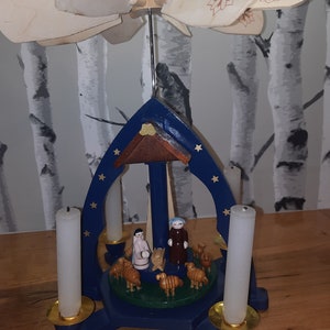 Blue Pyramid Candle Nativity Carousel, Germany Folk Art Traditional Christmas Gift Children Vintage SALE Was 110 Now 90