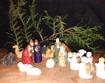 Chalkware Mini Nativity Set, Glazed, Colorful, Charming, Vintage