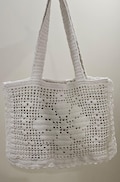 Handmade White Cotton Crochet Tote Shoulder Bag 2 : Flowery Design product logo