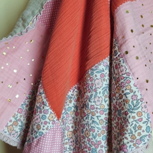 Leylace Pink Flower Patchwork Organic Baby Muslins Blanket for Girls