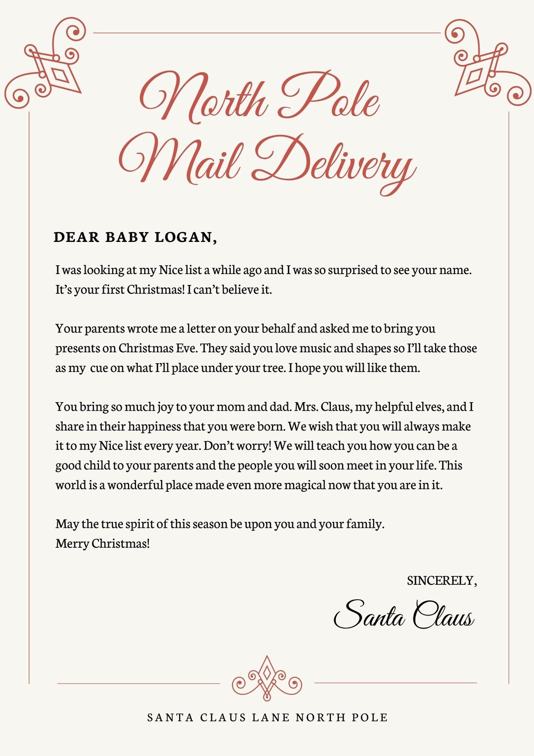 Editable Letter From Santa Template , Personalized Letter From