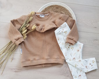 Set aus Sweater und Leggings/Sweater Caramell/Leggings Boho Bumen / Bohemian / Rüschen Sweater