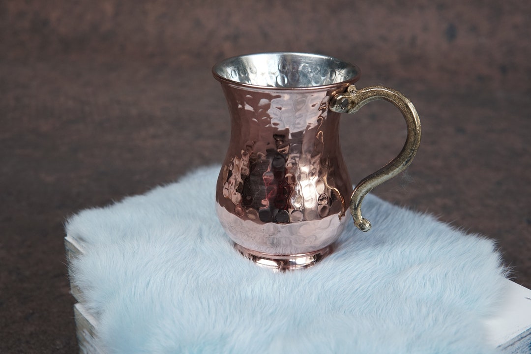Handcrafted Hammered Copper Cup Set 6 With Brass Handle Etsy