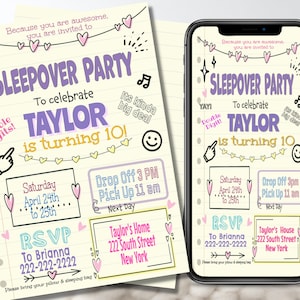 Sleepover Birthday Invitation, Tween Birthday, Girl’s Birthday Invitation,  Slumber party, 5 x 7 inch Print , Instant Download