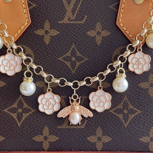 Honeybee & Camellia Roses, With Pearls. Bag Chain Charm.