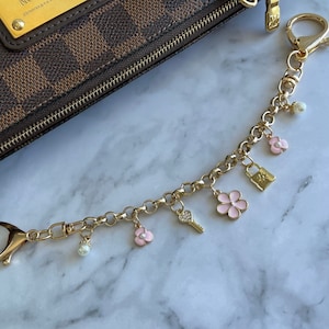 Petite Pink Flowers and Mini Charms Chain Bag Charm