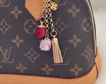 Violet And Red Petite Rosebuds, With Mini Clover. (Faux Suede Tassel) Handbag/Purse Charm