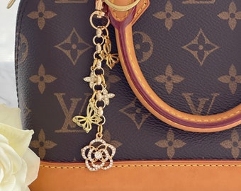 Rhinestone Camellia Rose & Butterfly Purse Charm