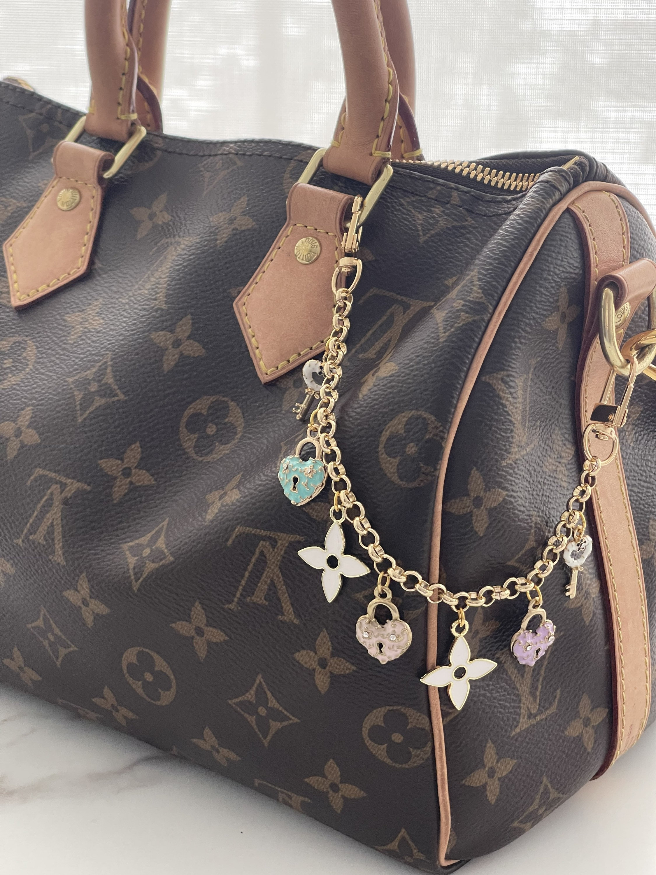 Pastel Multi Color Love Locks & Clovers Chain Bag Charm