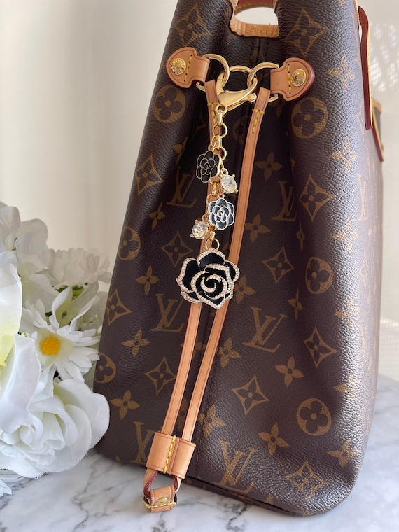 Black Rhinestone Bling Camellia Rose Handbag/purse Charm 