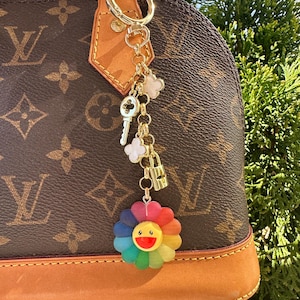 Rainbow Smiley Sunflower Purse Charm: Clover Accents