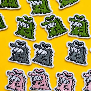 Krokodil Patch Set Geborduurde Iron On Sew-On Applicaties in Groen, Grijs, Roze  Schattige Cartoon Dieren Patches voor Kleding & DIY