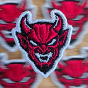 Devil Patch Red – Demon Embroidered Patch – Gothic Iron On Patch – Punk Biker Patch – Halloween Devil Badge – Jacket Patch Red Black - evil