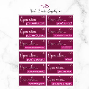 ABRIR CUANDO etiquetas imprimibles para regalos o cartas, Idea de regalo romántico para él y para ella, Etiquetas de regalo descargables e imprimibles