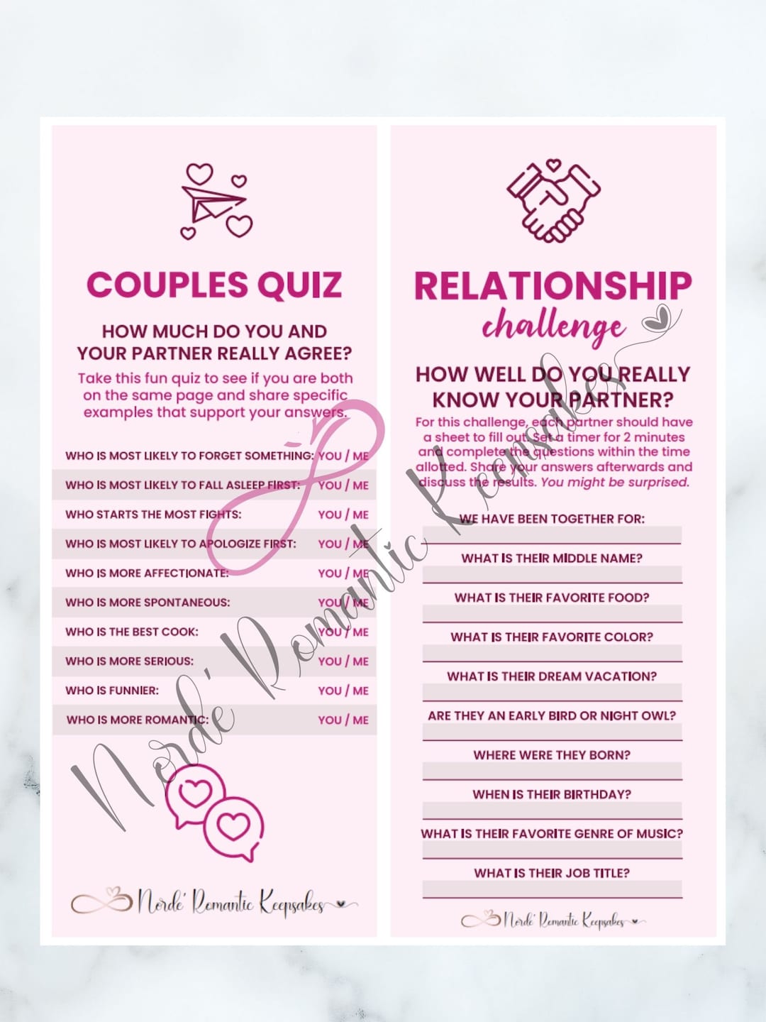 Couples Game Bundle, 2 in 1 Downloadable and Printable Couples Games