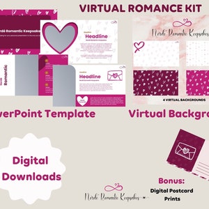Kit de romance virtual, romance de larga distancia, plantilla romántica de Power Point, fondos de zoom virtual, postales BONIFICADAS