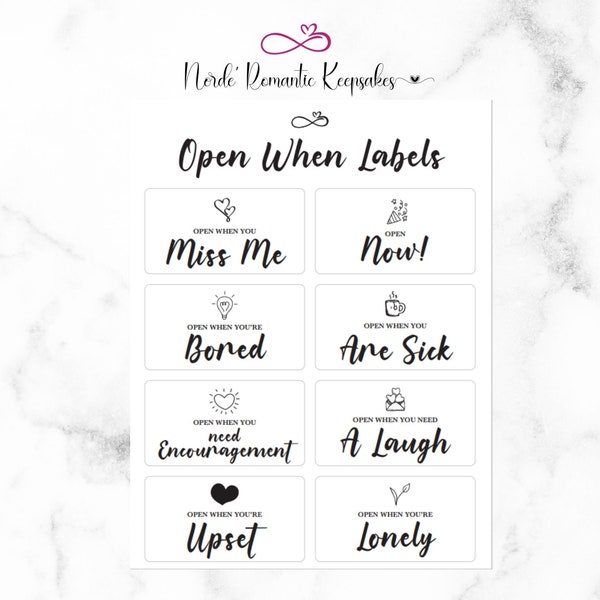 OPEN WHEN printable labels for gifts or letters, Romantic gift idea for him and for her, Downloadable and printable gift tags