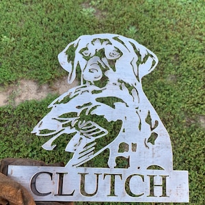 Dog with Duck Metal Sign