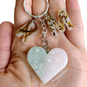 Breastmilk heart keyring, hair keepsake, cord keepsake, initial letter charms, breastfeeding gift for mum, baby keepsakes, breastmilk stone