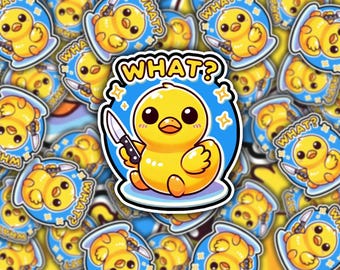 Lustige Ente mit Messer Aufkleber - Kawaii Humor