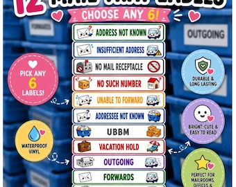 Kawaii Postal Tray Labels Stickers Mail Carrier Case Labels of your choice | mailman Organization | Caseables Forward Vacant Missorts