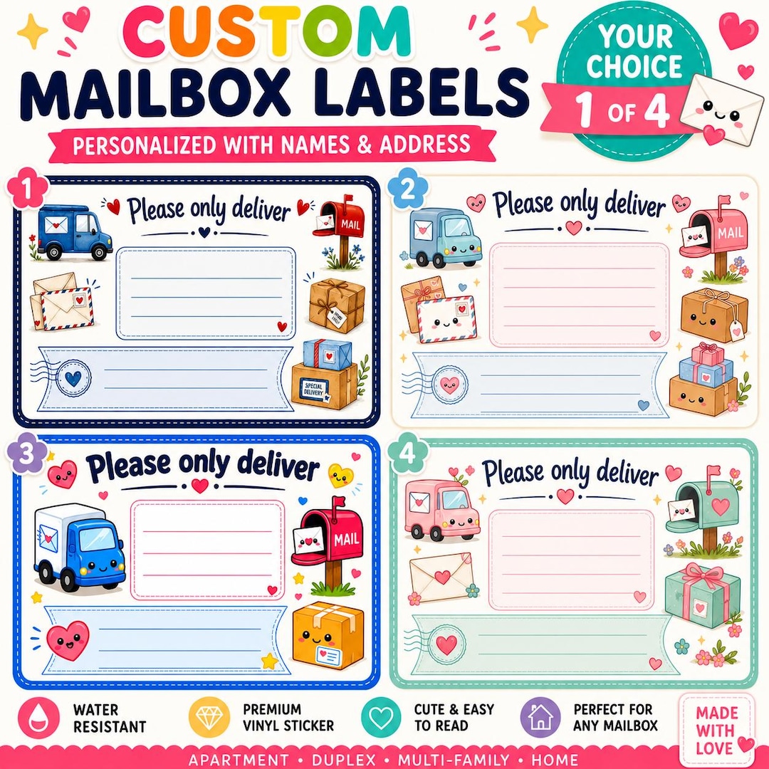 Mailbox Labelers Personalized Mailbox Labels | Custom Name & Address Decals (4 Styles to ...