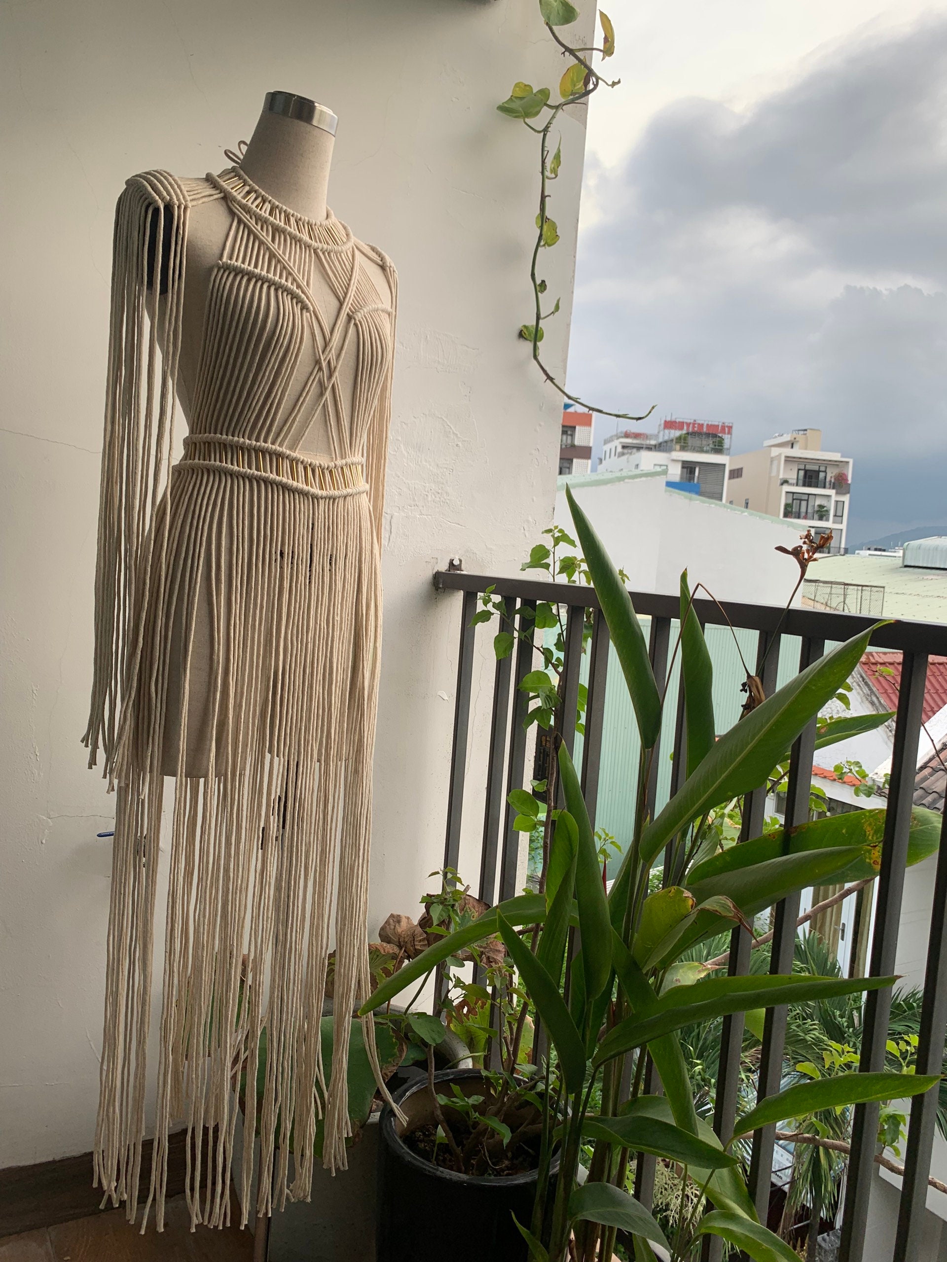 Beige Color Macrame Long Dress Festival Goddess Festival Etsy