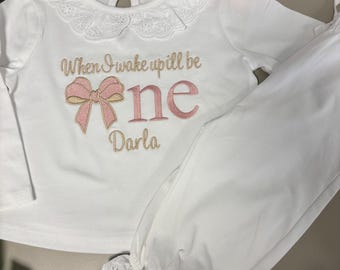 Personalized Birthday Girl Frill Set: Embroidered Collar & Bottoms
