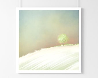 Warming Glow - Print by artist, nature print gift, landscape scenery art prints, tree print, outdoorsy, Sunset art, square, 8x8, 12x12 print