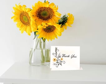 Yellow Floral Thank You Cards - Set of 12 with Envelopes
