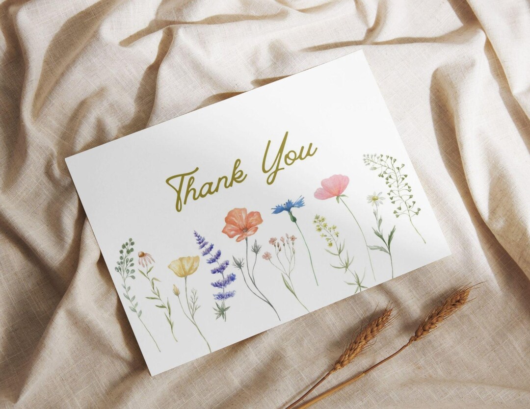 Watercolor Wildflower Thank You Cards - Set of 12 With Envelopes - Etsy