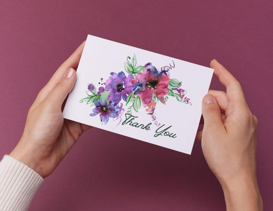 Watercolor Floral Thank You Cards - Set of 12 With Envelopes - Etsy