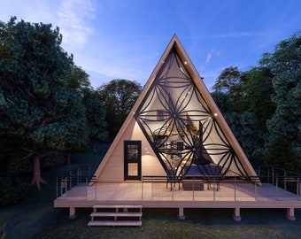 Stylish Modern A-Frame Cabin Plans | 2-Bedroom Tiny Home | Geometric Facade | DIY Architecture | 1,415 SF