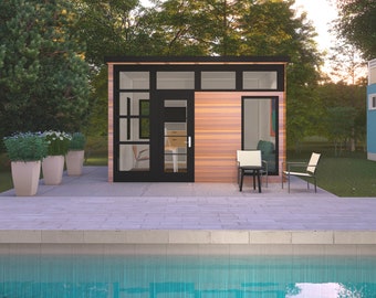 Backyard Cabana Unit Plans | Multipurpose Backyard Flexible Room | DIY Outdoor Office, Home Gym, Studio | 135 Sq Ft Shed