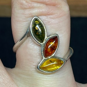 Amber Silver Ring Size N