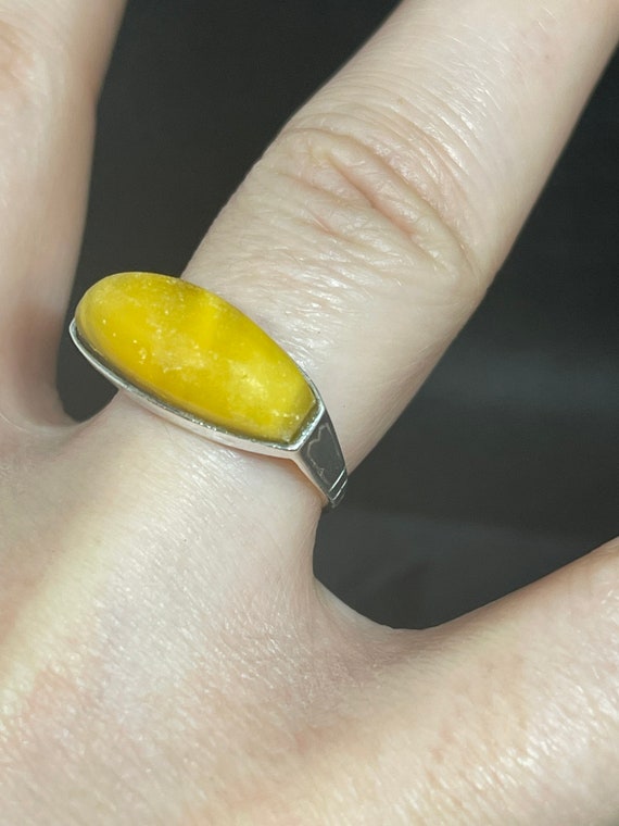 Bague En Argent Massif Avec Pierre Jaune Facettée - Occasion, Taille 55, Bijou Ancien Ou Vintage