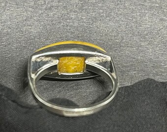 Bague En Argent Massif Avec Pierre Jaune Facettée - Occasion, Taille 55, Bijou Ancien Ou Vintage