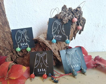 Anhänger Ohrringe, Glasierte Keramik mit Stahl Monachella, handgefertigt, Original Schmuck, lange Ohrringe, nickelfrei