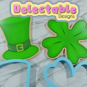 St. Partick&#39;s Day Four Leaf Clover & Top Hat with Buckle Cookie Cutter Set