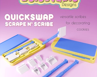 May include: A set of interchangeable cookie decorating tools, called "QuickSwap Scrape N' Scribe", with a blue and yellow case. The tools are versatile scribes for decorating cookies.