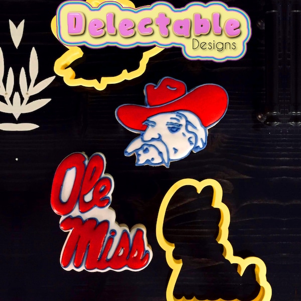 Ole Miss Rebels Lettering and Colonel Head Logo Cookie Cutter Set