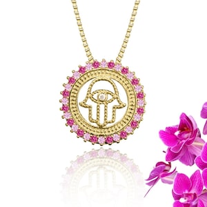PROTECTION NECKLACE, Hand of Fatima Abundance, Evil Eye Hamsa Hand of Goddess Pendant, Everyday Protection & Good Luck Jewelry for Women