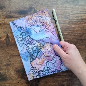 Whimsical Floral Journal with Abstract Rain and Stones