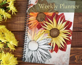 Planificador semanal Whimsical Daisy, arte original, espiral o tapa dura