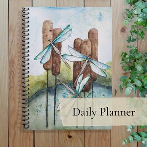 Undated Daily Planner with Dragonflies I spiral, hardcover, softcover I original artwork "Dragonfly Dance" -- Free US shipping