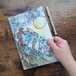 Dreamy Journal with Illustration of Girl Reading by Moonlight